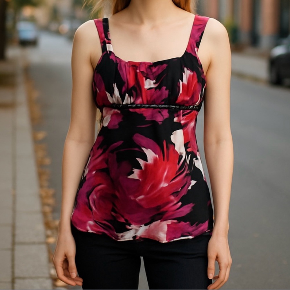 Byer California Pink and Red Black Floral Top